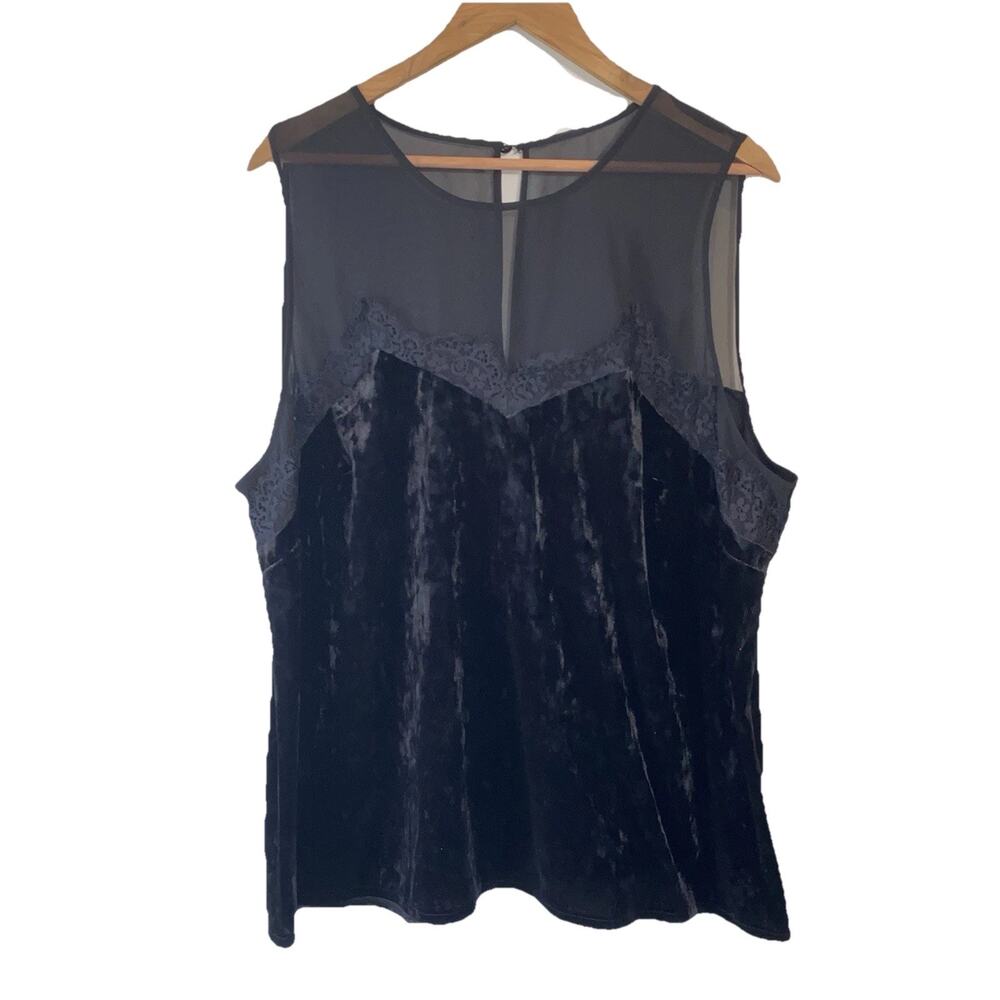 Lane Bryant Velvet Sheer Top SZ 22 / 24‎ Lace Whimsigoth Vampy Dark Romance Edgy
